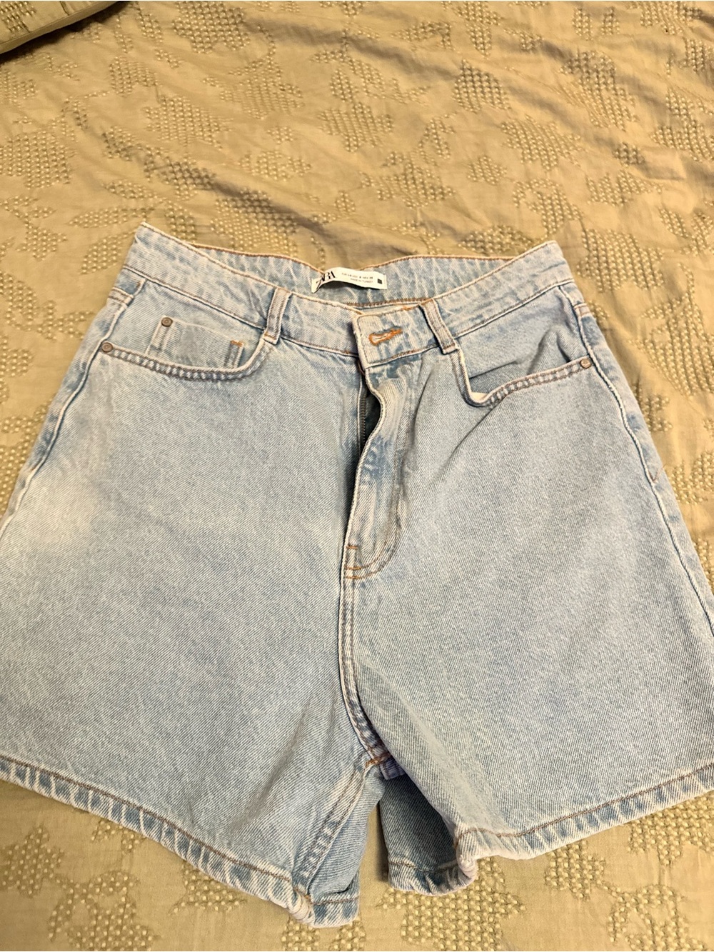 Zara Light Blue High-Rise Denim Shorts